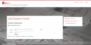 GEO-Bauform-Portal Anmeldeseite